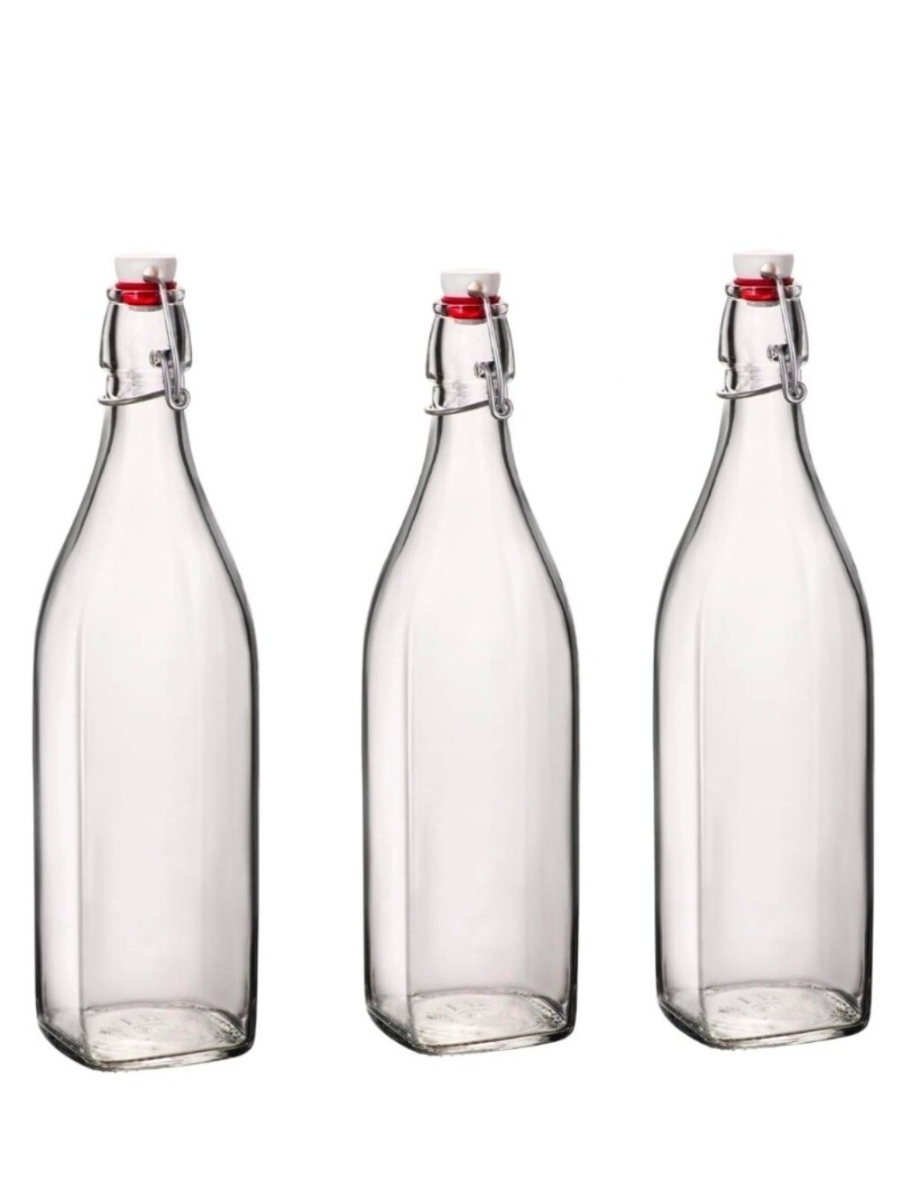 Set of 3 Bormioli Rocco Glass Bottles Square Swing Top Water Juice Wine Bottle